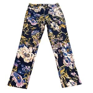 Chico's So Slimming Ankle Pants Floral Print Navy Blue Size Sm (Chico's0 or 4)